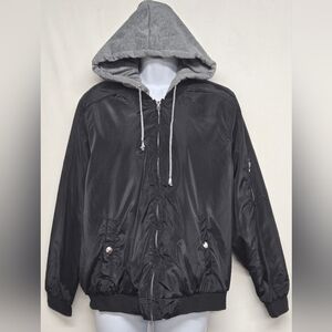 Outer Edge 1X Hoodie Jacket Padded Black Grey Zip Down